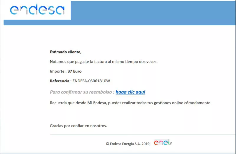 Phishing suplantación Endesa